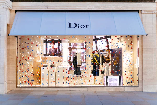 Londres Reino Unido Mayo 2018 Mensaje Felicitación Christian Dior Boutique — Foto de Stock