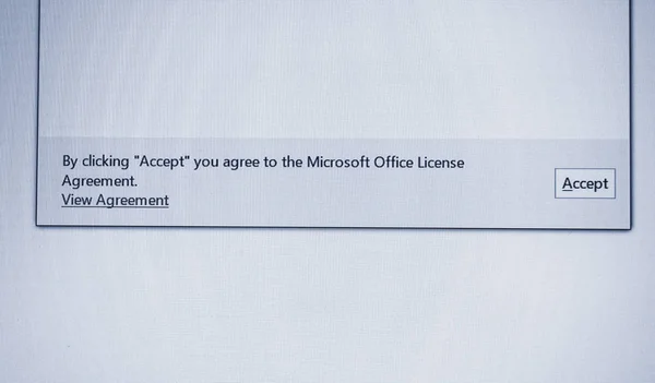 By clicking accept you agree to the microsoft office text on scr — Stock Photo, Image