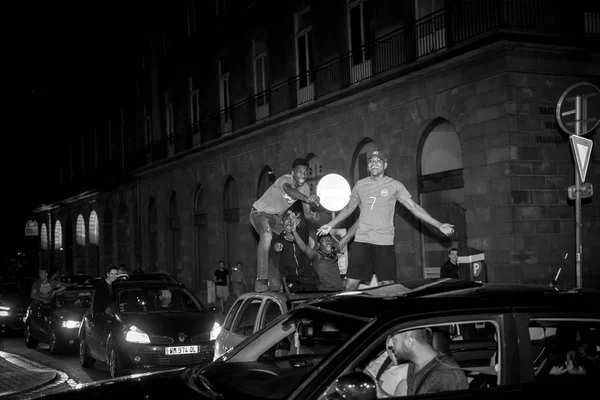 Strasbourg France July 2018 Arab Boys Dancing Cars Happiness Celebration — Stock Photo, Image