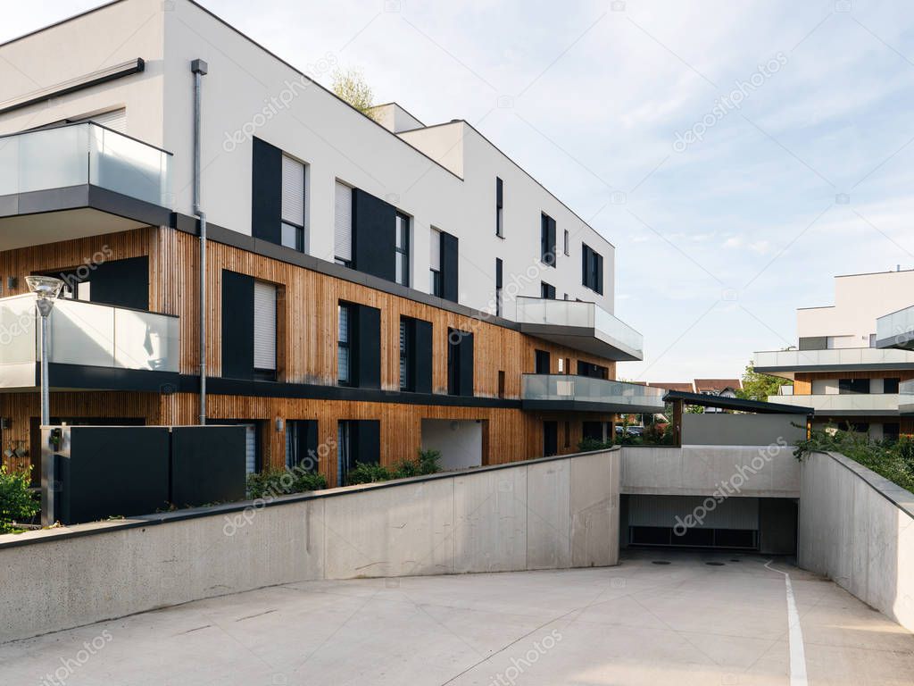 Modern apartment building with underground parking