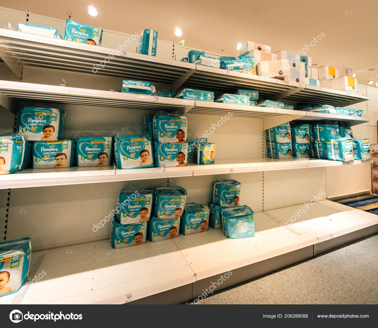 Procter and Gamble Pampers diapers on sale Stock Editorial Photo