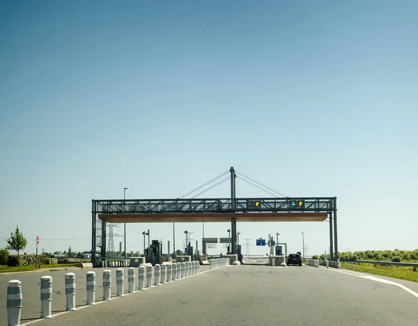 France May 2016 Car Entering Toll Road Gate French Highway — Stock Photo, Image