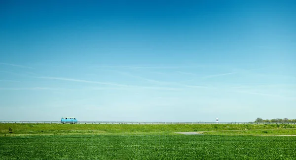 Blue Camper Van Driving Fast Highway Destination Holidays — Stock Photo, Image