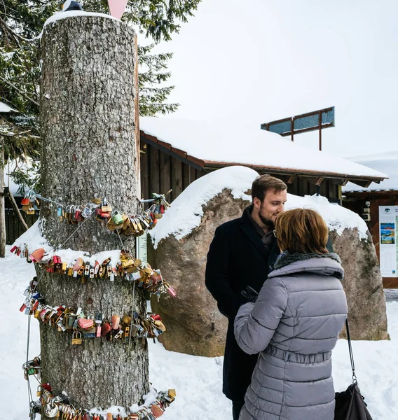 Mummelsee Německo Února 2018 Visací Zámky Lásky Tradiční Dřevo Mummelsee — Stock fotografie