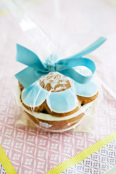 Beautiful Baptism Christening Sweets Gift Guests Delicate Napkin Open Lid — Stock Photo, Image
