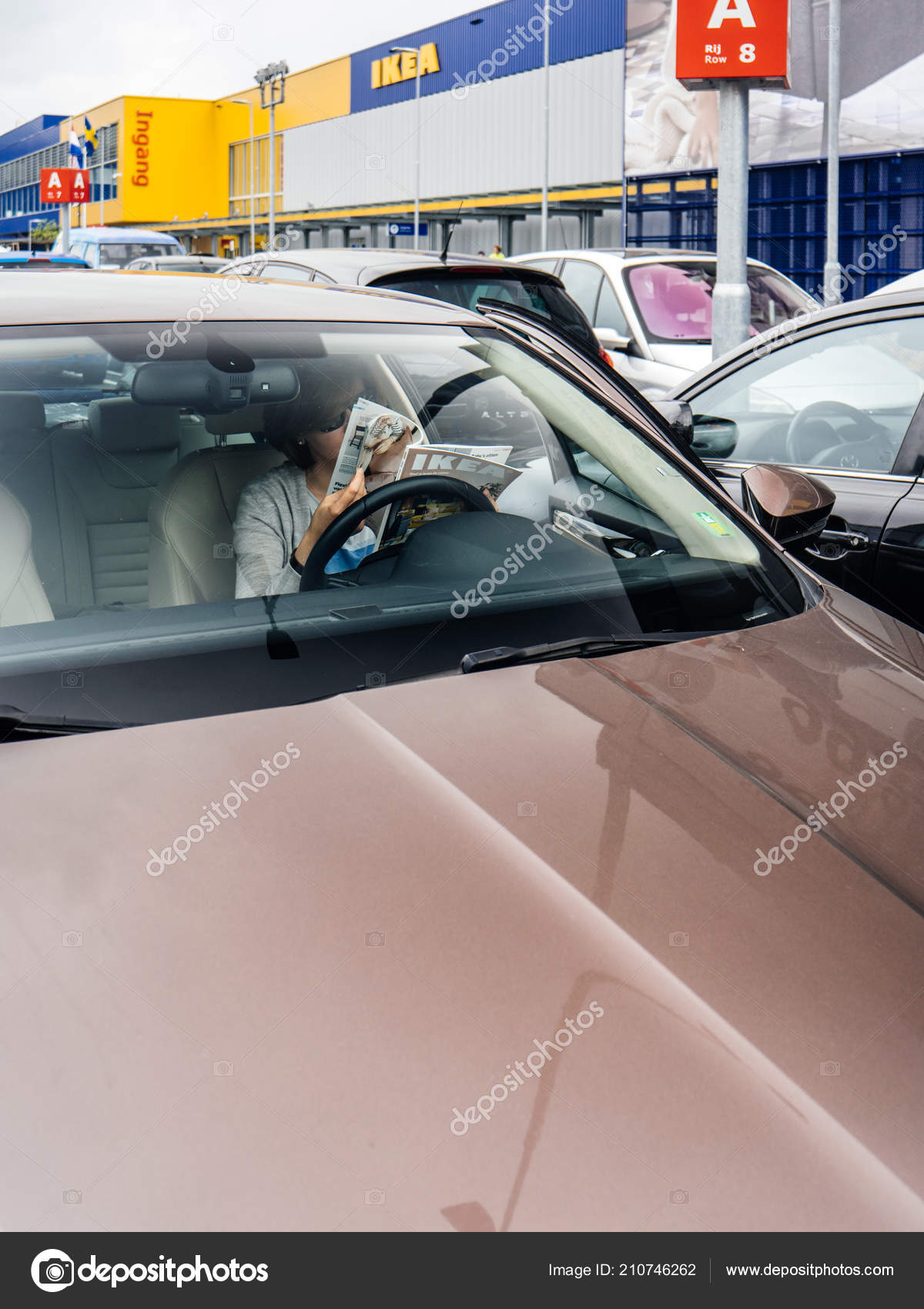 Delft Netherlands Aug 2018 View Street Elegant Woman Reading Ikea