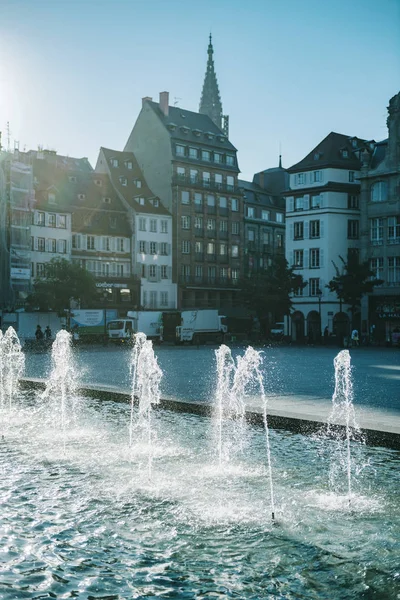 Strasbourg France Sep 2018 Strasbourg City Center Morning Water Fontäne — Stockfoto