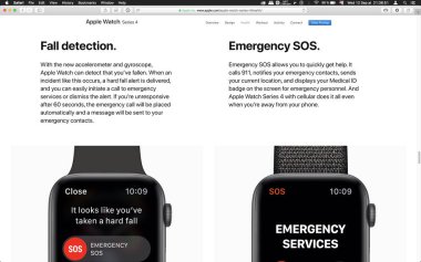 London, Büyük Britanya - 12 Eylül 2018: sonbahar algılama, acil durum sos Apple bilgisayarlar ürün lansmanı sonra bilgisayar Macbook ekranda görülen Apple Watch giyilebilir bilgisayar