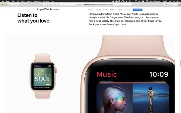 Londres Reino Unido Septiembre 2018 Apple Music Watch Ordenador Portátil —  Fotos de Stock