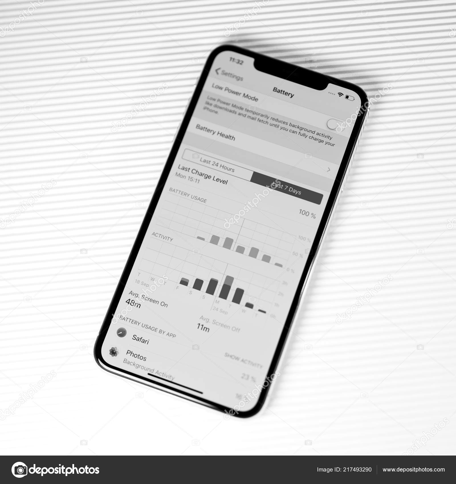 Battery usage and screen time apps statistics on iPhone black an