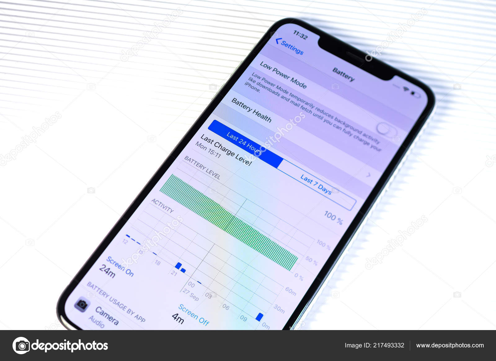 Battery usage and screen time apps statistics on iPhone — Stock