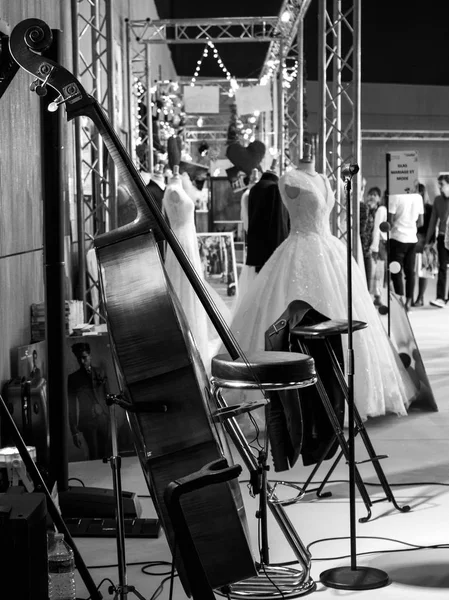 Instrumenty muzyczne, zespół na wesele wystawowego Paris 2018 — Zdjęcie stockowe