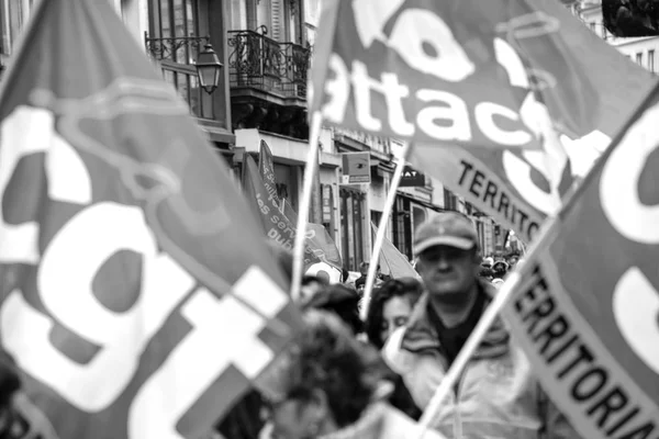 Διαμαρτυρία κατά των μεταρρυθμίσεων multi συμβολοσειρά Macron γαλλική κυβέρνηση — Φωτογραφία Αρχείου