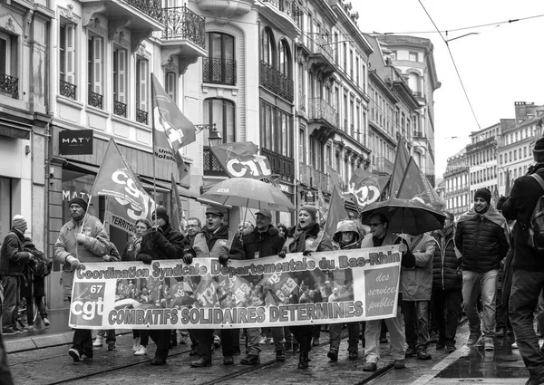 Διαμαρτυρία κατά των μεταρρυθμίσεων peopl συμβολοσειρά Macron γαλλική κυβέρνηση — Φωτογραφία Αρχείου