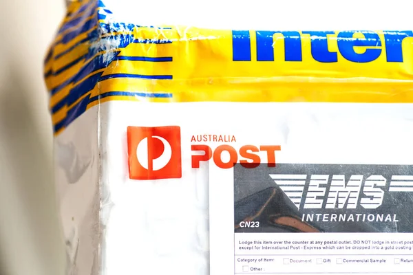 Macro shot of Australia Post EMS parcel — Stock Photo, Image