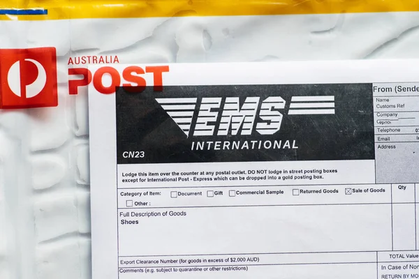 澳大利亚邮政 Ems 包裹的微距镜头 — 图库照片