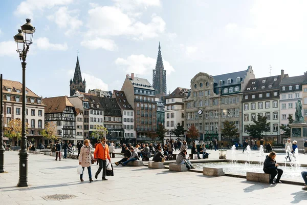 Straßburg Frankreich Oktober 2018 Der Farbenfrohe Straßburger Platz Einem Warmen — Stockfoto