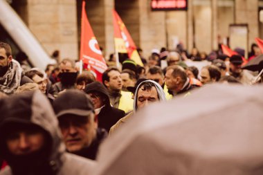 Strasbourg, Fransa - 22 Mar 2018: Cgt genel afişini de gösteri ile işçi İşçi Konfederasyonu protesto Macron Fransız hükümet dize reformların - karşı insanların rastgele crwod