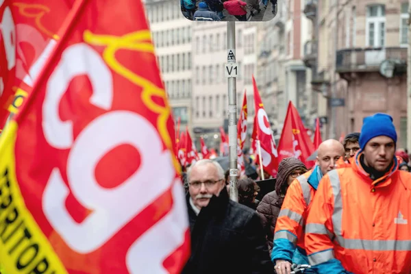 Strasbourg Franciaország 2018 Március Cgt Plakát Demonstráció Munkaerő Dolgozók Általános — Stock Fotó