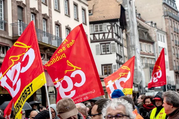 Strasbourg France Mar 2018 Cgt General Confederation Labour Workers Placard — Stock Photo, Image