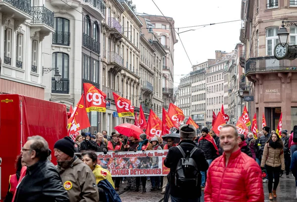 Strasbourg Frankrike Mar 2018 Stor Grupp Människor Cgt Allmän Confederation — Stockfoto