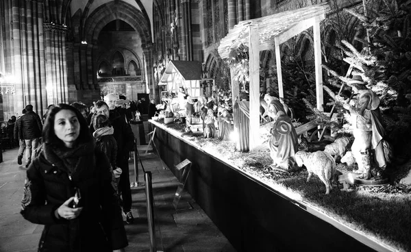 ノートルダム大聖堂でキリスト降誕の飼い葉桶 — ストック写真