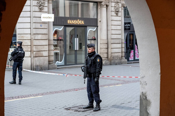 Police surveilling terrorist attack scene after attack Strasbour
