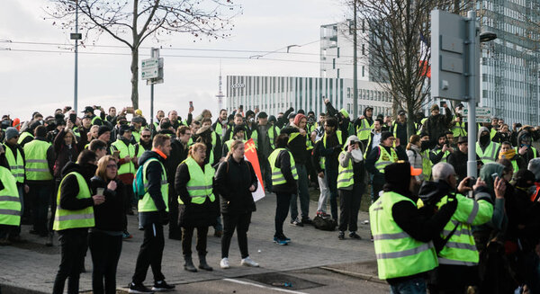 European Parliament People Gilets Jaunes or Yellow Vest protest in Strasbourg France 