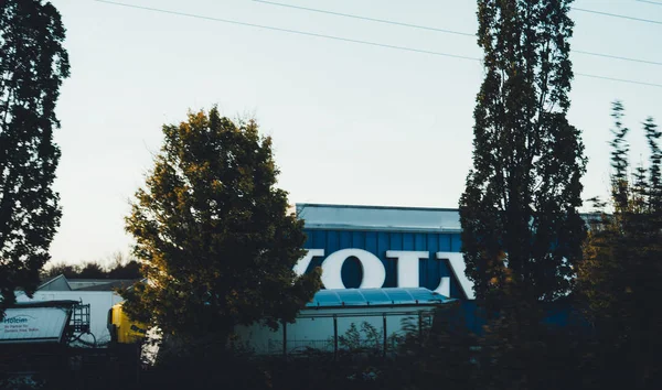 Volvo logotype on factory in Germany - view from the highway — Stock Photo, Image