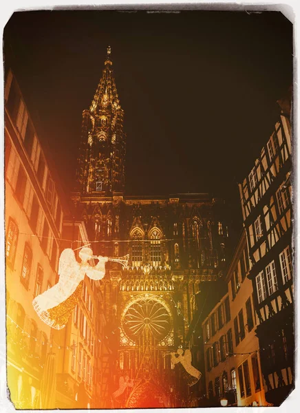 Vintage film scan effect Strasbourg for the annual Christmas Market — Stock Photo, Image