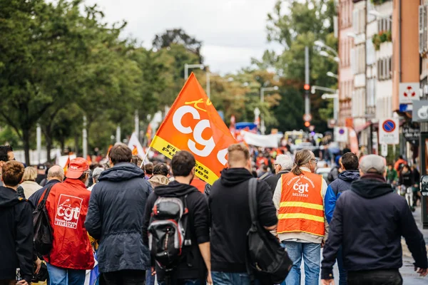 Marcha política contra as reformas trabalhistas de Emmanuel Macron — Fotografia de Stock