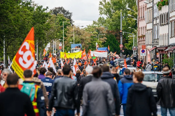 Thousands of people rear view at protest in France — Stock Photo, Image