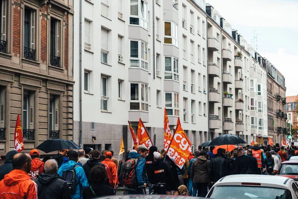 Political march against labour reforms of Emmanuel Macron — Stock Photo, Image