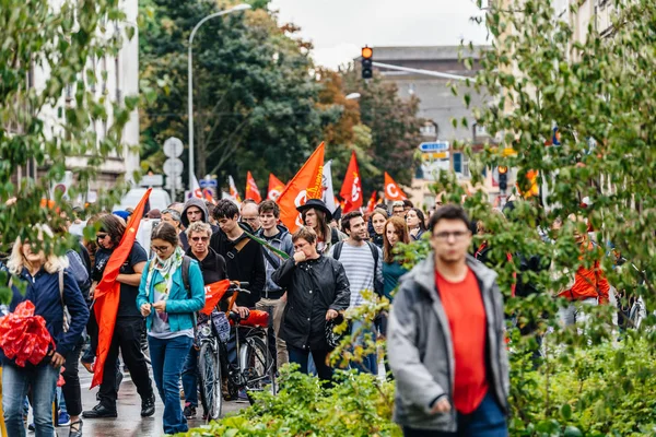 Marcha política contra as reformas trabalhistas de Emmanuel Macron — Fotografia de Stock