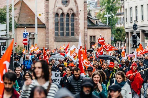 Marcha política contra as reformas trabalhistas de Emmanuel Macron — Fotografia de Stock