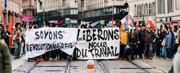 Marcha política contra as reformas trabalhistas de Emmanuel Macron — Fotografia de Stock