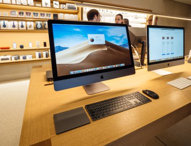 ew iMac Pro the all-in-one personal computer in Apple Computers Store clipart