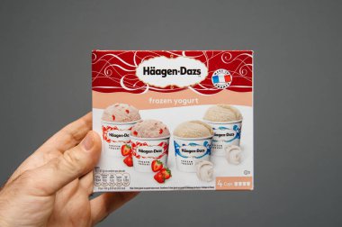 Mans el Dondurulmuş Yoğurt Haagen-Dazs dondurma kutuları