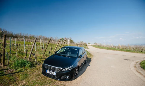 Vista frontal del nuevo Peugeot 306 coche estacionado carretera rural — Foto de Stock