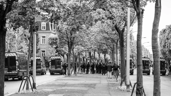 REar view of police squadron securing European Institutions in Strasbourg — Stock Photo, Image