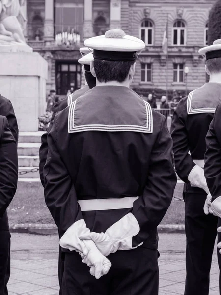 Salor mariner at pArade in France rear view unrecognizable — Stock Photo, Image