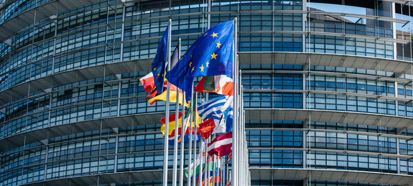 Flags of all member states of the European Union Parliament 
