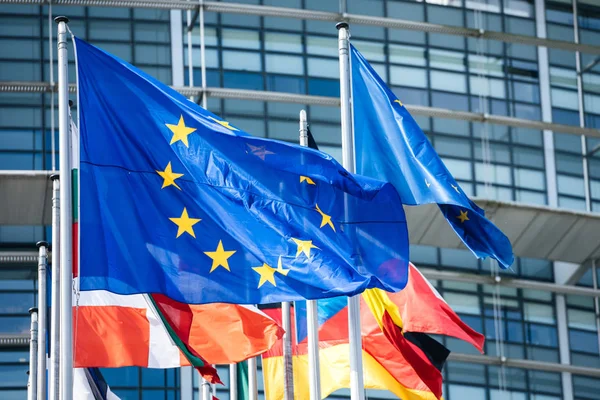 Flaggen aller Mitgliedsstaaten des Parlaments der Europäischen Union — Stockfoto