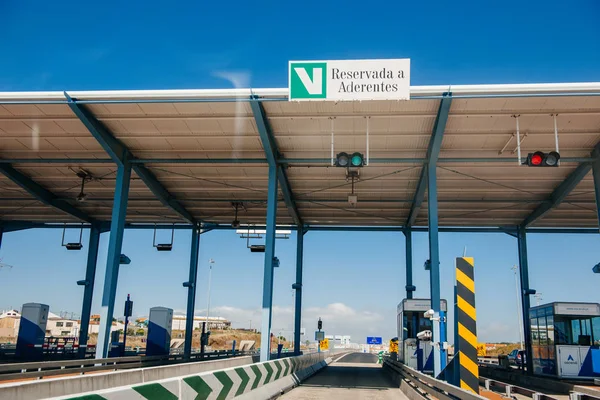 Toll road in Lisbon Portugal highway travel POV from car — Stock Photo, Image