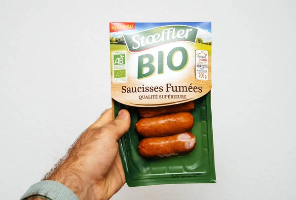 Stoeffler bio Saucisses Fumees vyšší francouzské klobásy — Stock fotografie