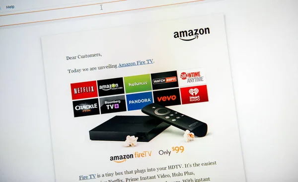 Message on the computer digital screen Fire TV launch device — Stock Photo, Image