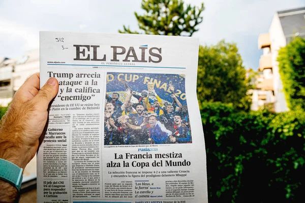 Gazeta El Pais ogłaszając tytuł mistrza Francji Puchar świata 2018 — Zdjęcie stockowe