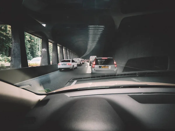 프랑스 터널 주변 대로에서 교통 체증에서 드라이버 Pov — 스톡 사진