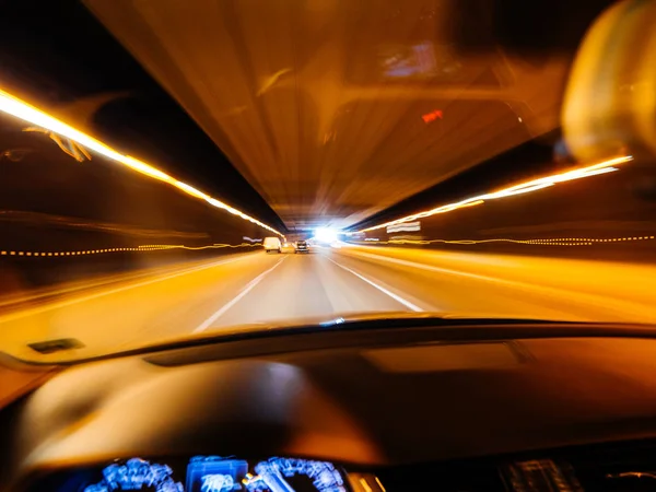 Drunk vision driving car inside tunnel — Stock Photo, Image