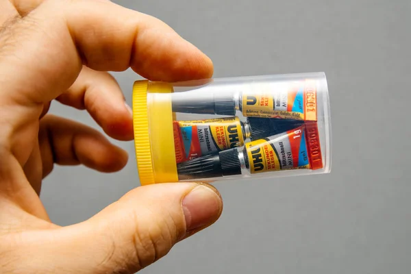 Unboxing of new new UHU super fast drying glue — Stock Photo, Image